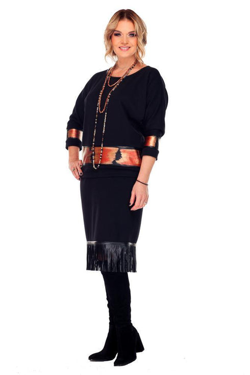 Fusta stofa cu franjuri din piele  Liza Panait Liza Panait Online Boutique